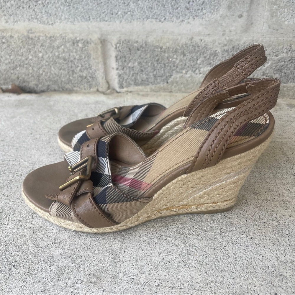 Y2K Burberry Classic Leather Wedge Summer Sandal Women’s 38.5 (8) - Picture 5 of 9